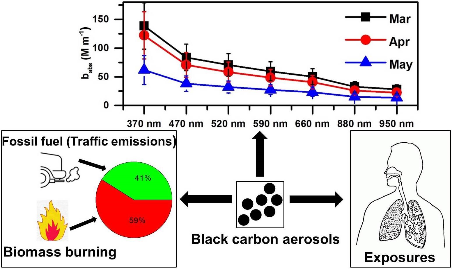 Figure 2. Spectral changes of black carbon light absorption, source analysis, and personal exposure.