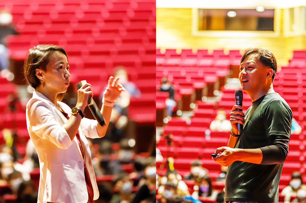 Professor Cissi Ying-tsen Lin at the Dept. of Space Science and Engineering (left) and Professor Hao Kuo-Chen at the Department of Earth Sciences (right) shared their scientific research and lives in one of the polar circles, respectively. Photo by Lai Lu-Yun